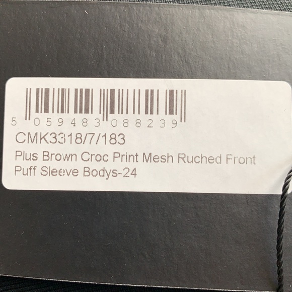 Brown Croc Print Mesh Ruched Puff Sleeve Bodysuit - Picture 6 of 6